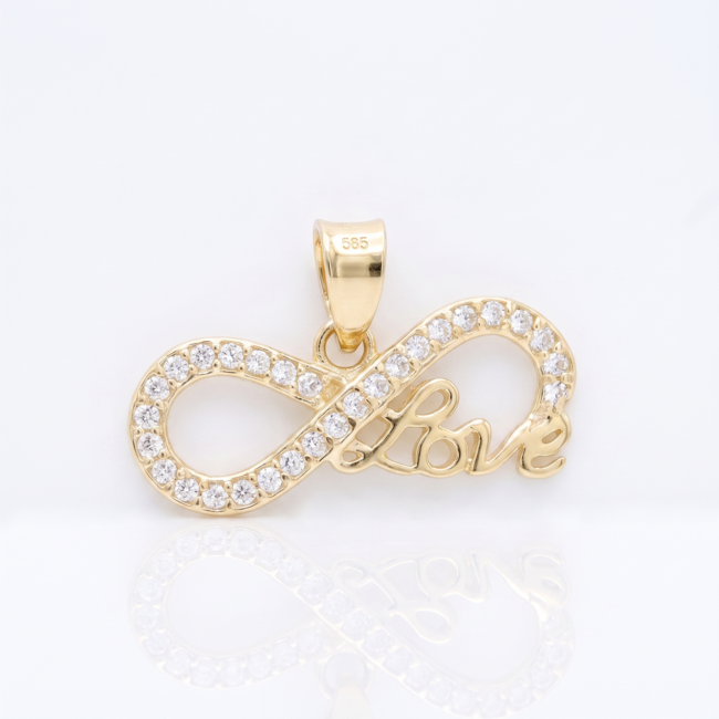 14 karaat geelgouden infinity Love hanger met zirkonia