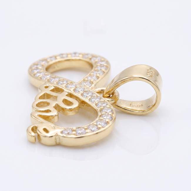 14 karaat geelgouden infinity Love hanger met zirkonia