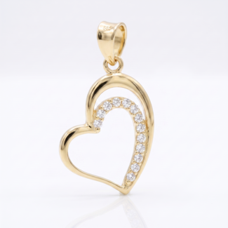 Gouden open hart hanger met zirkonia