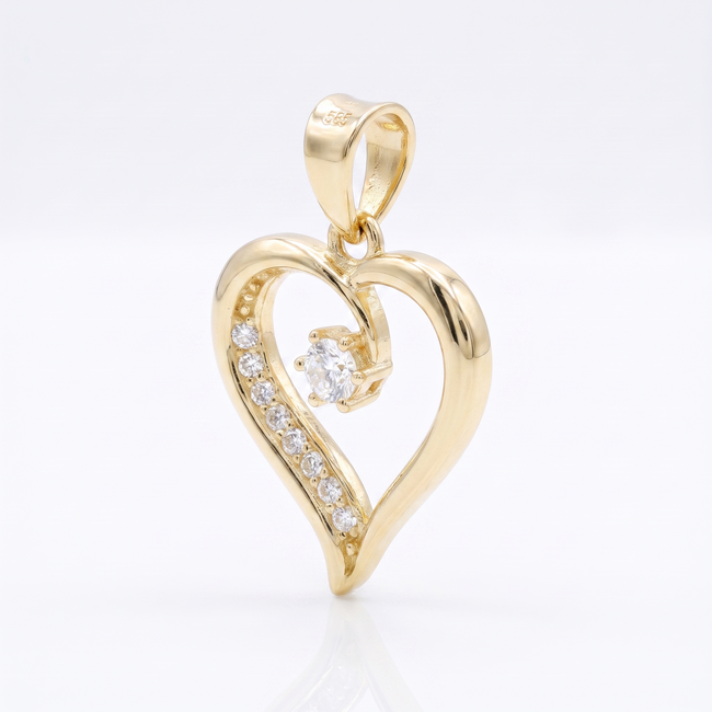 14 karaat Gouden hart hanger met middensteen