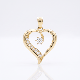 Gouden hart hanger met middensteen