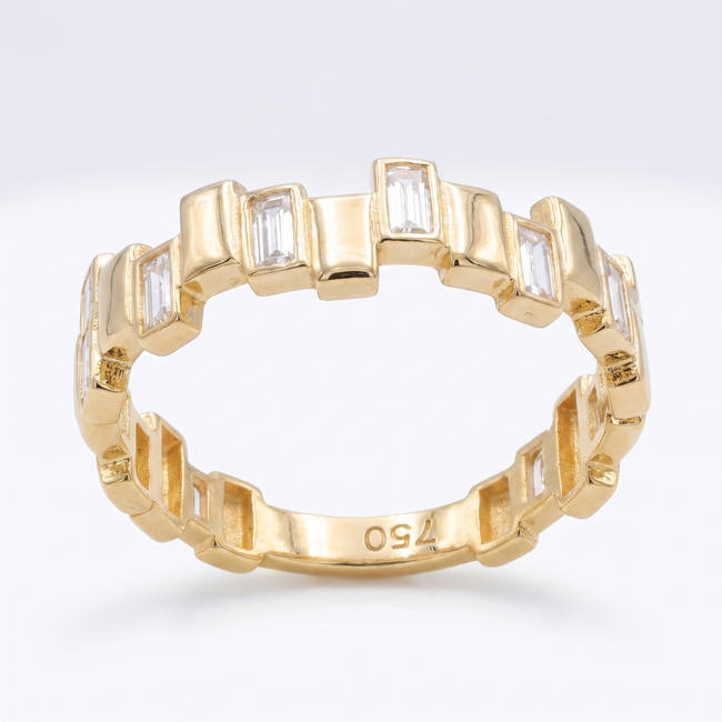 18k geelgouden ring met baguette zirkonia stenen