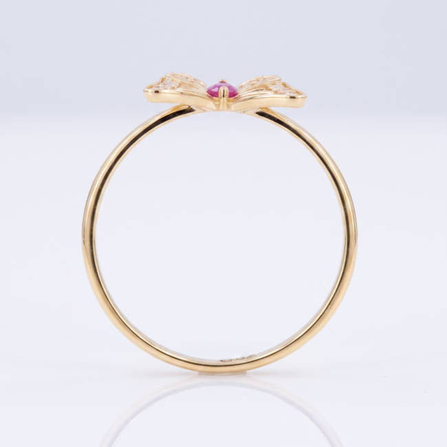 18k geelgouden vlinderring met roze steen