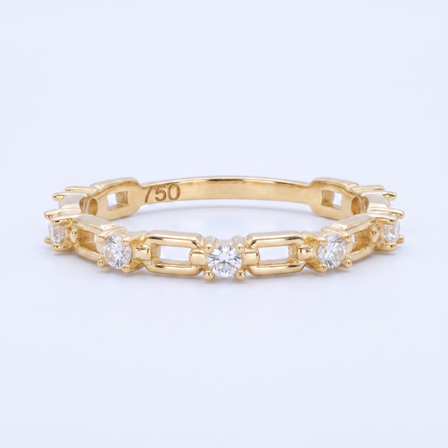 18 karaat geelgouden ring met heldere steentjes