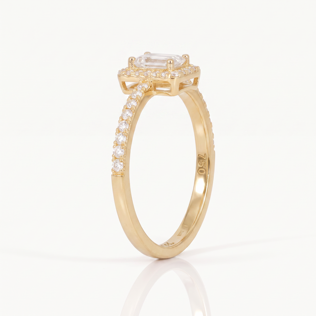 18 karaat geelgouden ring met rechthoekige zirkonia