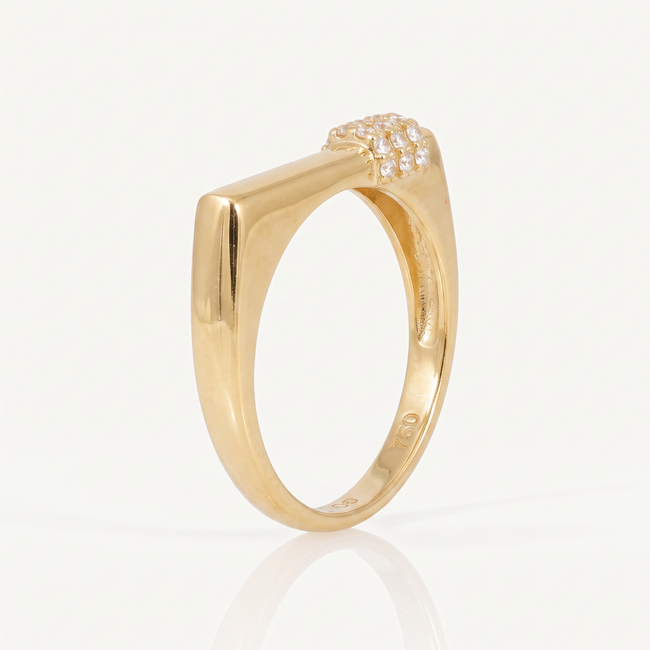 18 karaat geelgouden ring met drie rijen zirkonia