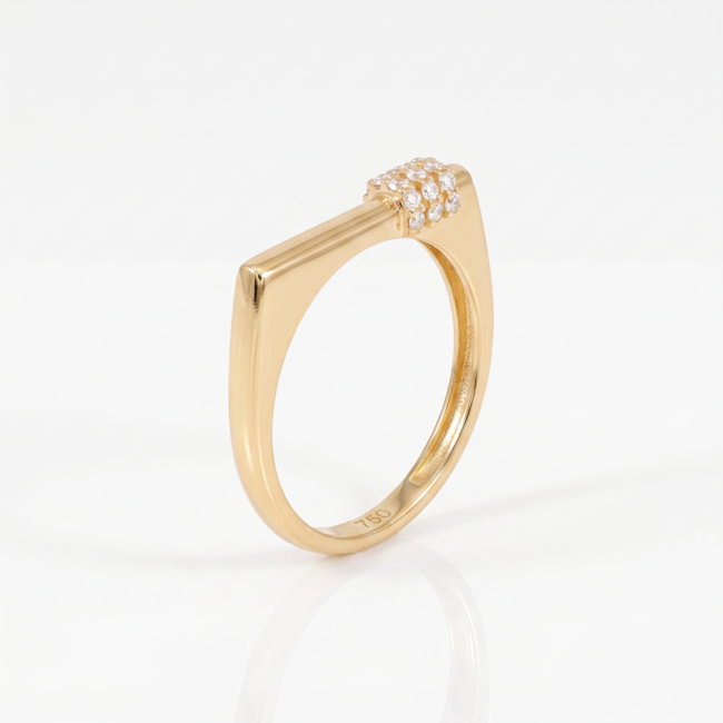 18 karaat geelgouden ring met drie rijen zirkonia