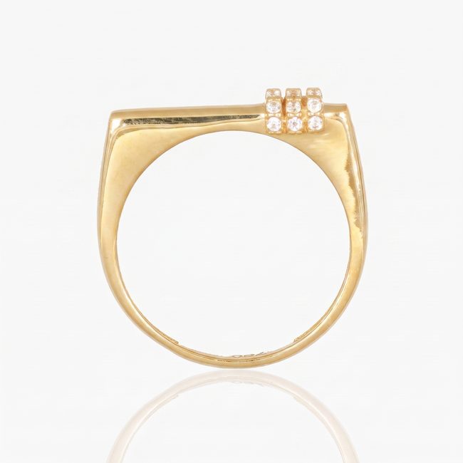 18 karaat geelgouden ring met drie rijen zirkonia
