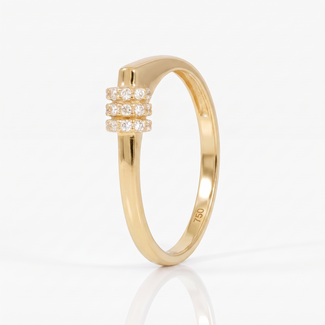 Geelgouden ring met drie rijen zirkonia