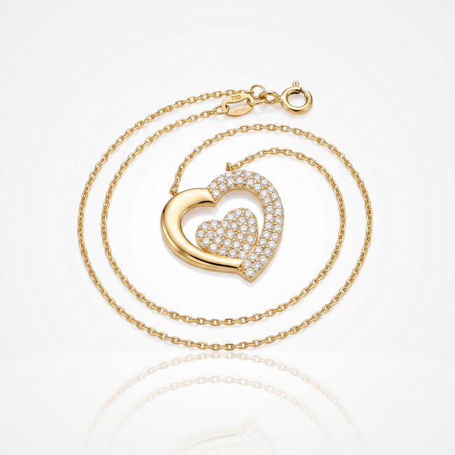 18 karaat geelgouden dubbel hart collier met steentjes