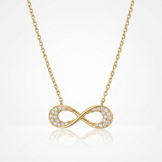 Geelgouden infinity collier met zirkonia