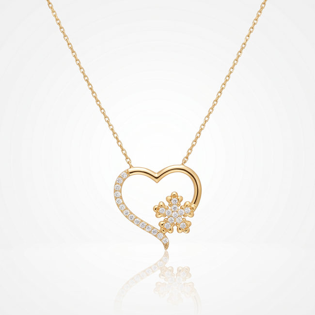 18 Karaat Gouden Collier Hart met Sneeuwvlok en Zirkonia 42 cm