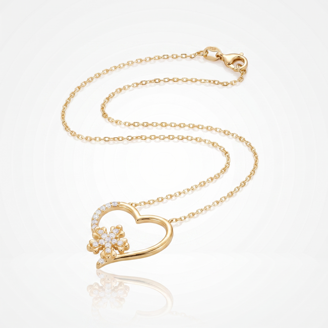 18 Karaat Gouden Collier Hart met Sneeuwvlok en Zirkonia 42 cm