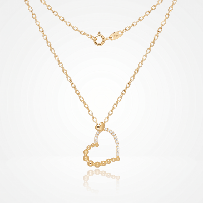 18 Karaat Gouden Collier Open Hart met Zirkonia en Bolletjes 42 cm