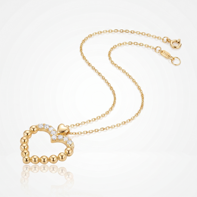 18 Karaat Gouden Collier Open Hart met Zirkonia en Bolletjes 42 cm
