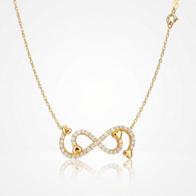 18 Karaat Gouden Collier Infinity met Hartjes en Zirkonia 42,5 cm