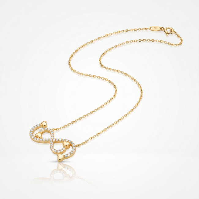18 Karaat Gouden Collier Infinity met Hartjes en Zirkonia 42,5 cm