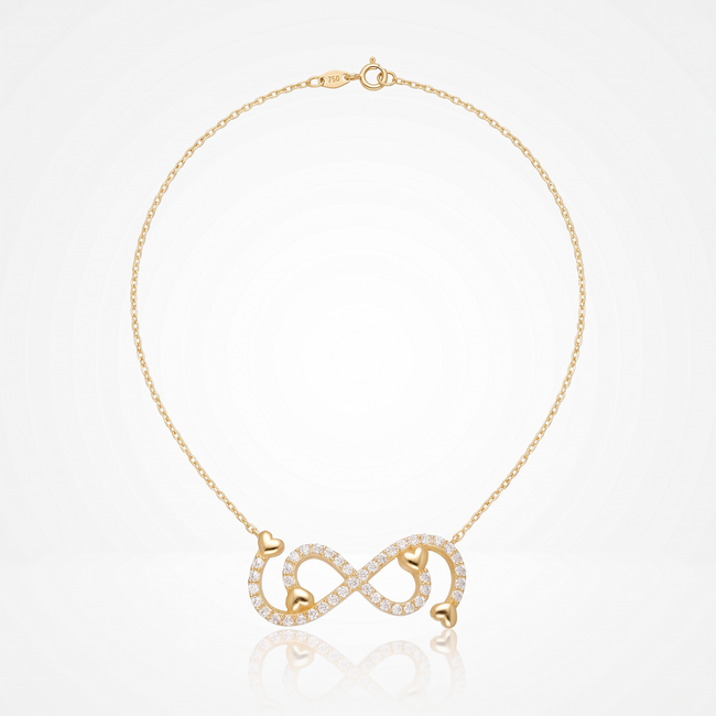 18 Karaat Gouden Collier Infinity met Hartjes en Zirkonia 42,5 cm