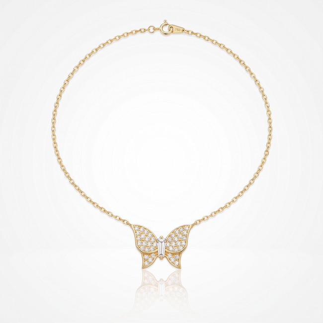 18 Karaat Gouden Collier Vlinder met Zirkonia 43 cm
