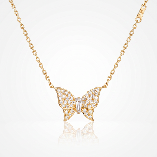 18 Karaat Gouden Collier Vlinder met Zirkonia 43 cm