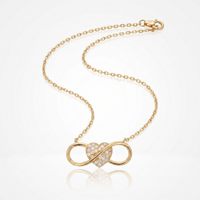 18 Karaat Gouden Collier Infinity met Hart en Zirkonia 43 cm