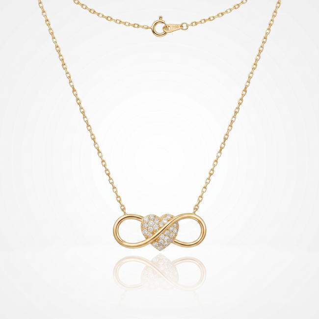 18 Karaat Gouden Collier Infinity met Hart en Zirkonia 43 cm