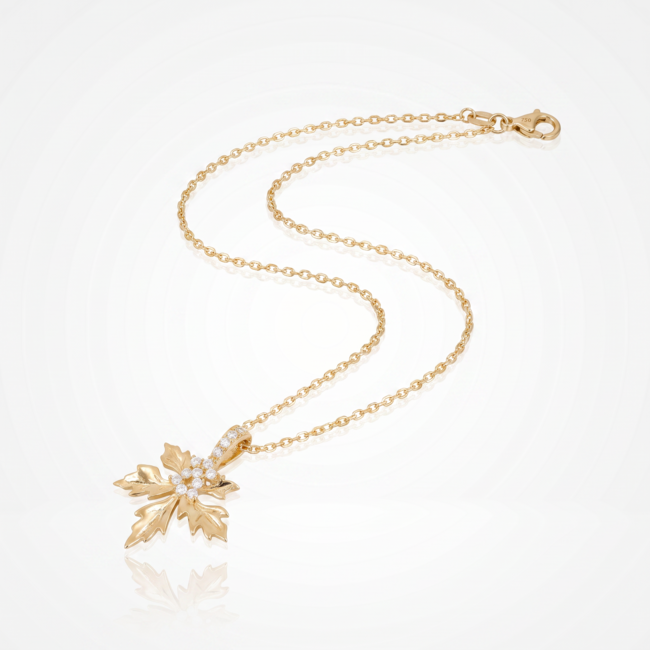 18 Karaat Gouden Collier Blad met Zirkonia 41,5 cm