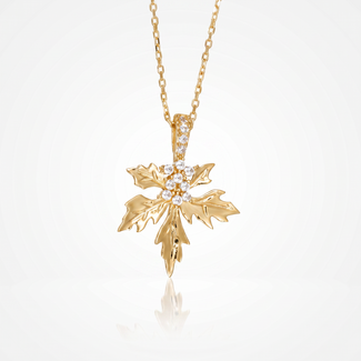 Gouden Collier Blad met Zirkonia