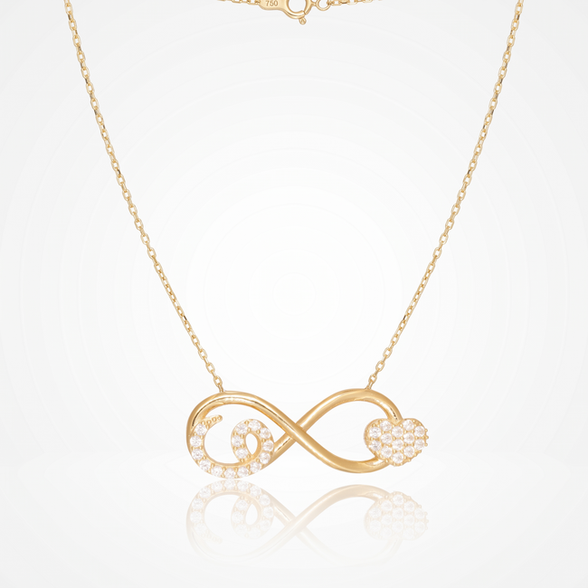 18 Karaat Gouden Collier Infinity met Krul en Hart 42,5 cm