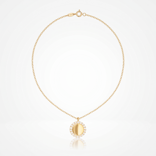 18 Karaat Gouden Collier Rond Medaillon met Zirkonia 42 cm