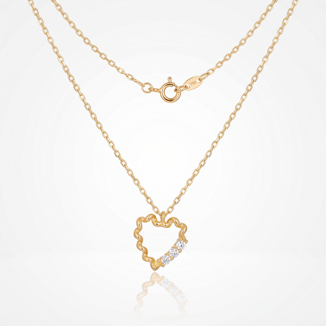 18 Karaat Gouden Collier Gedraaid Open Hart met Zirkonia 41,5 cm