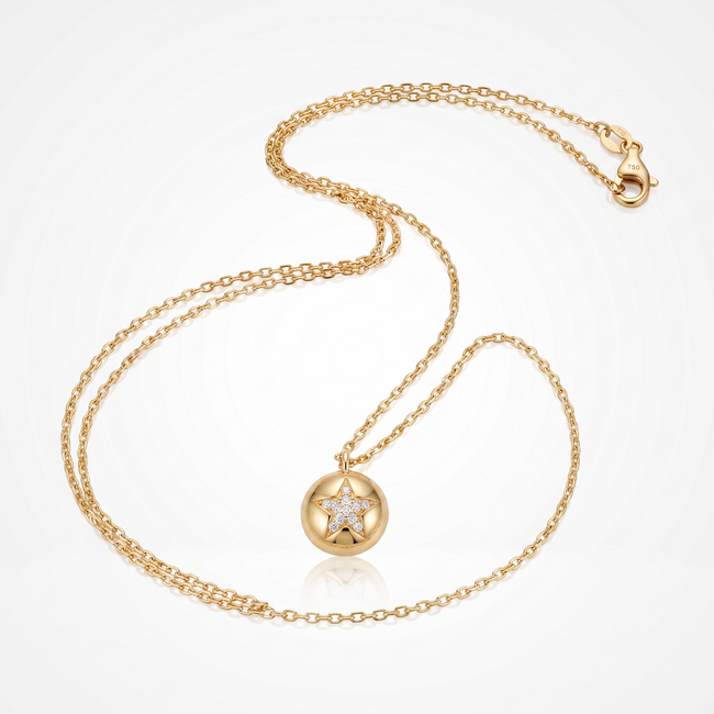 18 Karaat Gouden Collier Munt met Ster en Zirkonia 42 cm