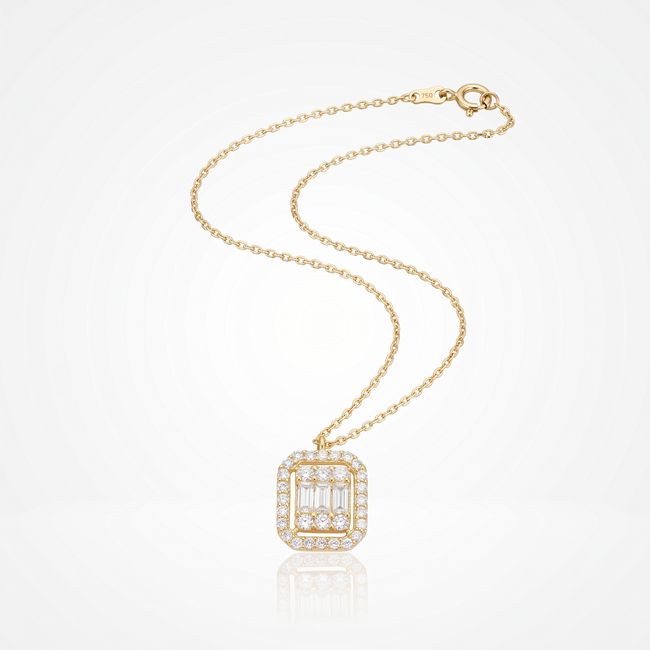 18 Karaat Gouden Collier Rechthoek met Baguette Zirkonia 42 cm