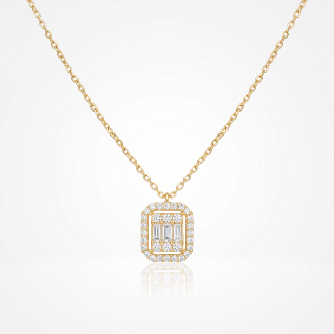 18 Karaat Gouden Collier Rechthoek met Baguette Zirkonia 42 cm