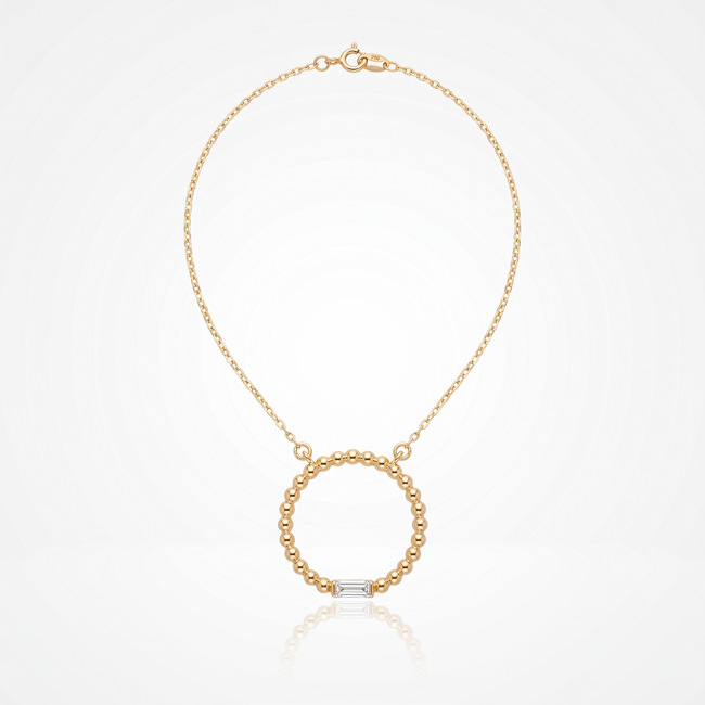 18 Karaat Gouden Collier Open Cirkel met Baguette Zirkonia 43 cm
