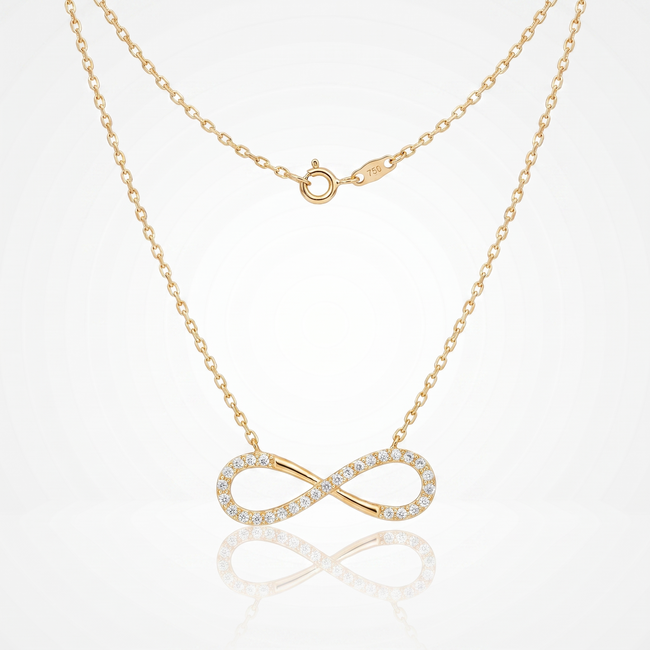 18 Karaat Gouden Collier Infinity Breed met Zirkonia 43 cm