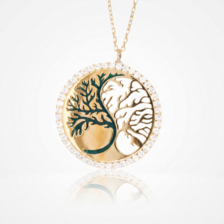 Gouden Collier Levensboom Yin Yang