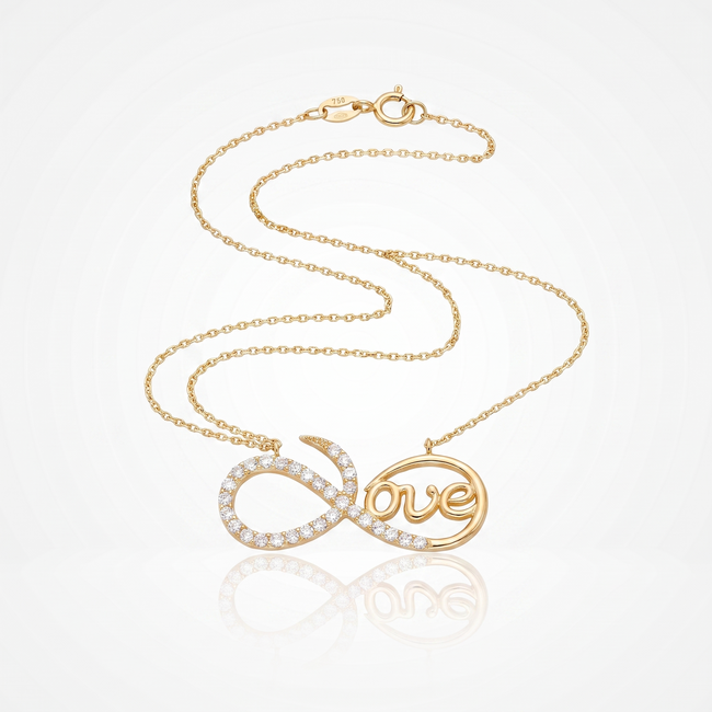 18 Karaat Gouden Collier Infinity Love met Zirkonia 43 cm