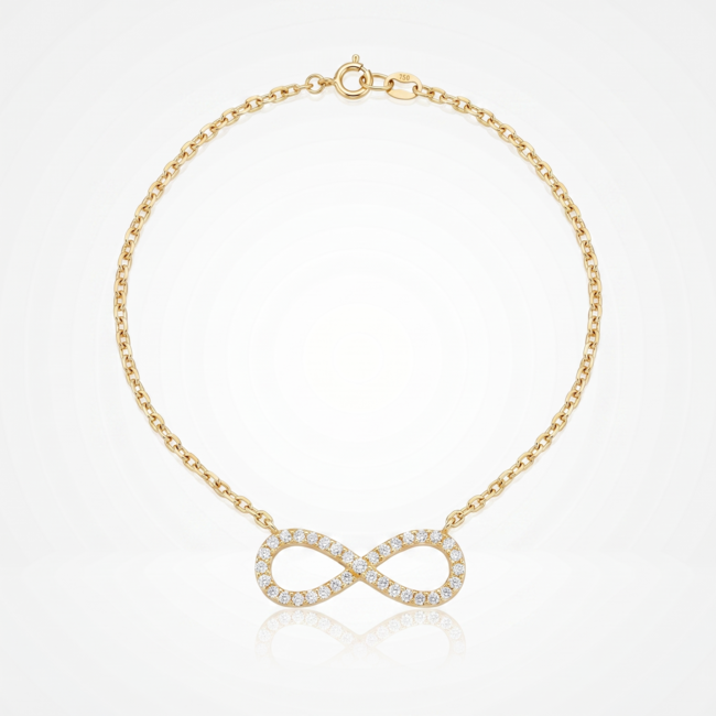 18 Karaat Gouden Collier Infinity Volledig Gezet met Zirkonia 42,5 cm