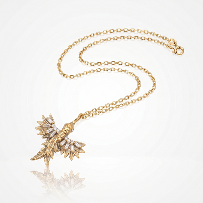 18 Karaat Gouden Collier Feniks met Zirkonia 42 cm
