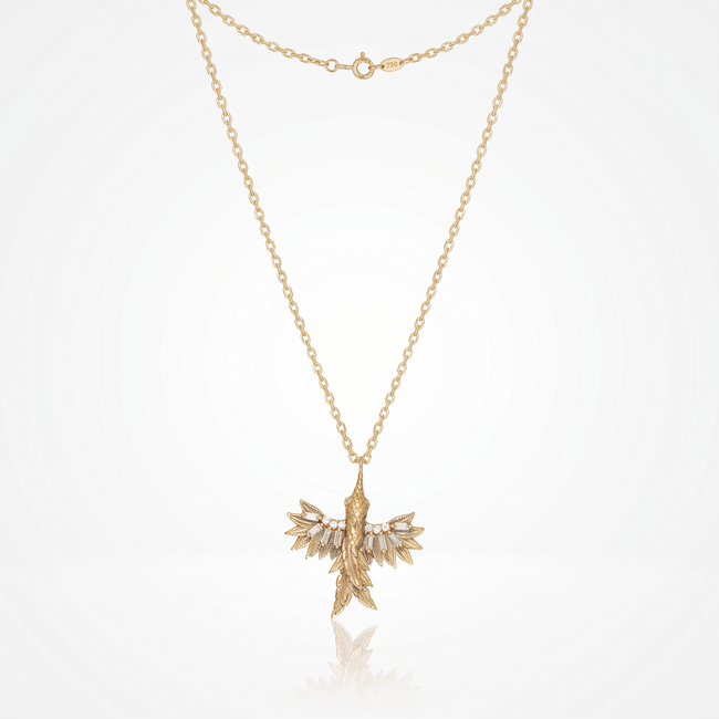 18 Karaat Gouden Collier Feniks met Zirkonia 42 cm