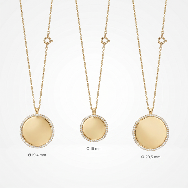 18 Karaat Gouden Collier Graveerbaar Medaillon met Zirkonia