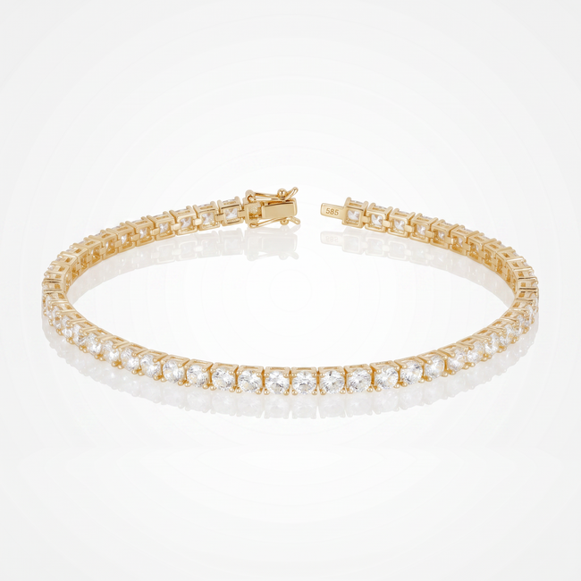 14 Karaat Gouden Tennisarmband met Vierkante Zirkonia 19 cm