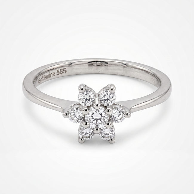 Elegante witgouden damesring met bloemcluster en 0.25 ct diamanten