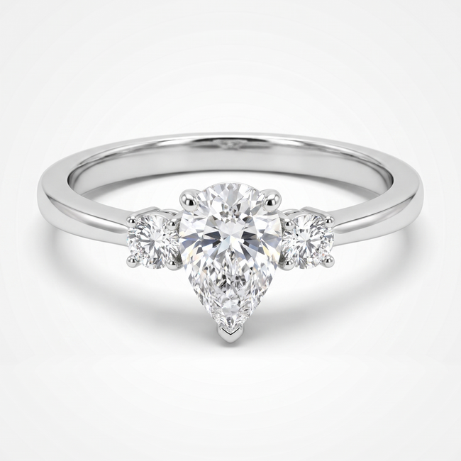Elegante witgouden damesring met peervormige diamant en zijdiamanten 0.73 ct
