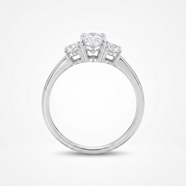 Elegante witgouden damesring met peervormige diamant en zijdiamanten 0.73 ct