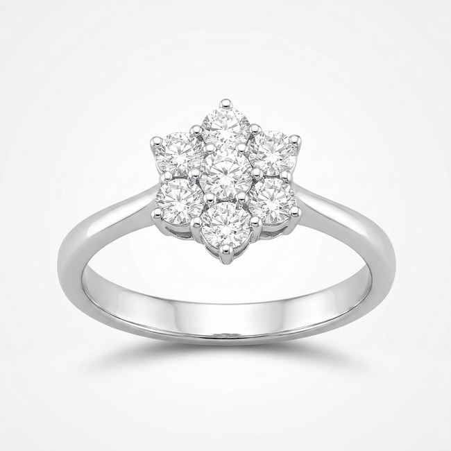 Witgouden ring met bloemcluster, 0,25 ct