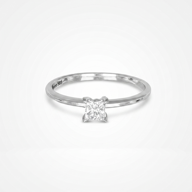 Witgouden solitairring met princess cut diamant