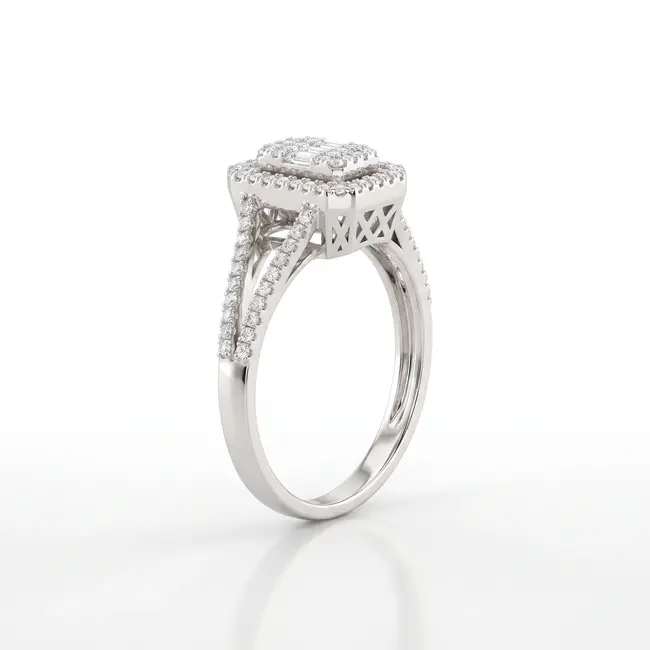 Witgouden split band ring met 0,36 ct baguette