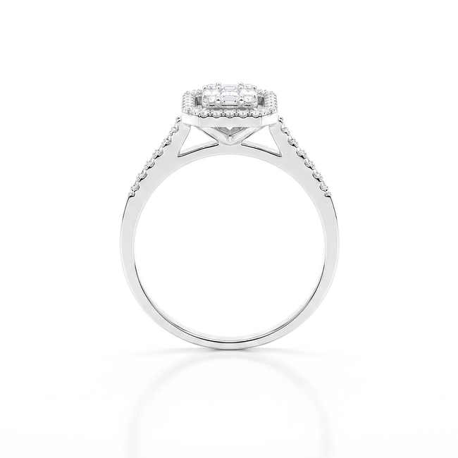 Elegante witgouden ring met 0.43 ct baguette en briljant diamanten